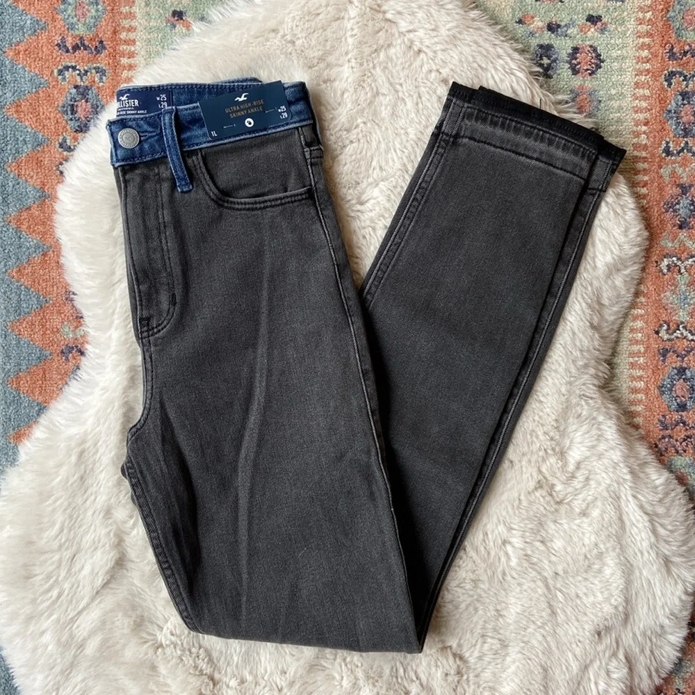 Hollister patchwork skinny jean grey black blue denim ultra high rise 25 x 29 - Picture 13 of 13